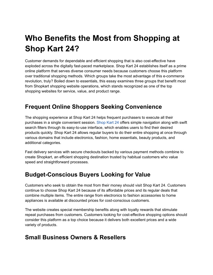 who benefits the most from shopping at shop kart n.w