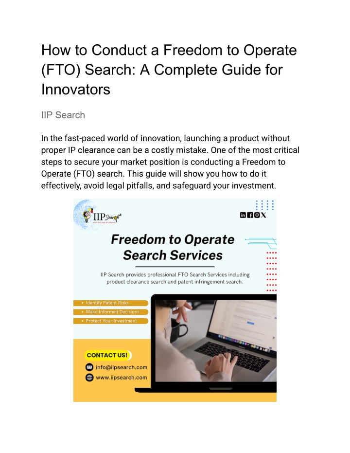 how to conduct a freedom to operate fto search n.w