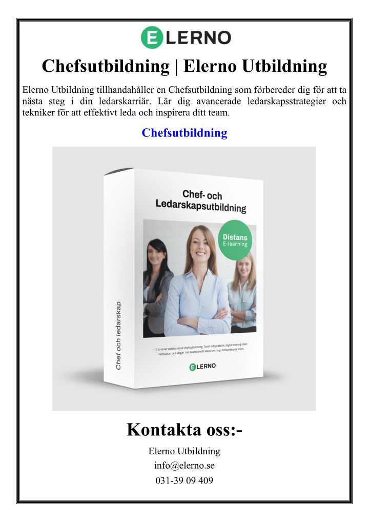 chefsutbildning elerno utbildning n.w