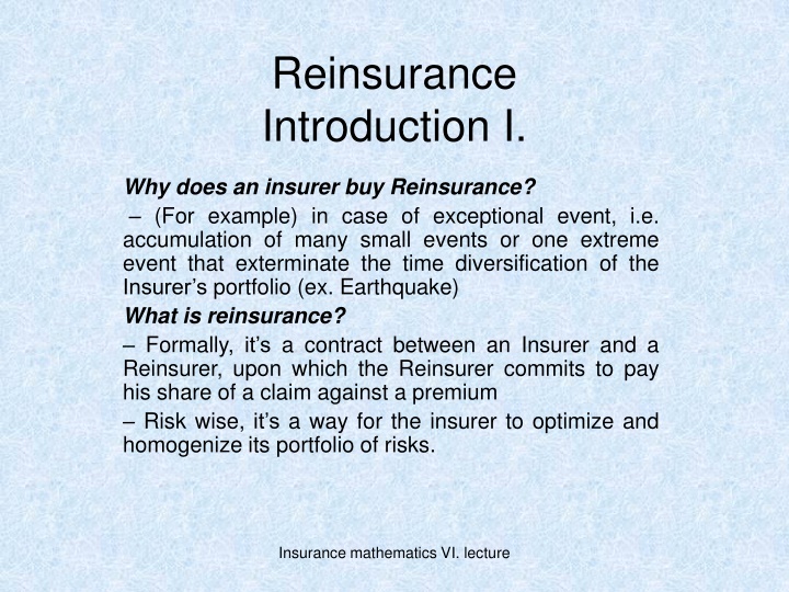 reinsurance introduction i n.w