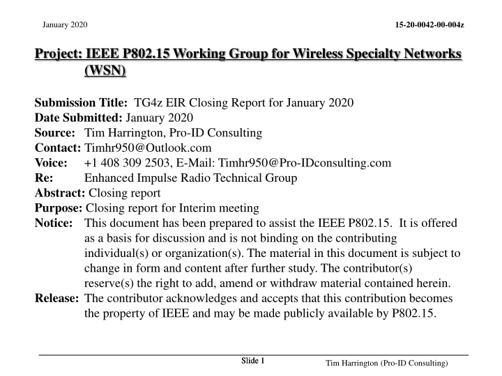 IEEE P802.15 TG4z EIR Closing Report January 2020