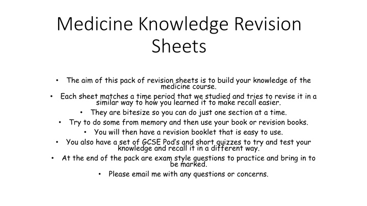 medicine knowledge revision sheets n.w