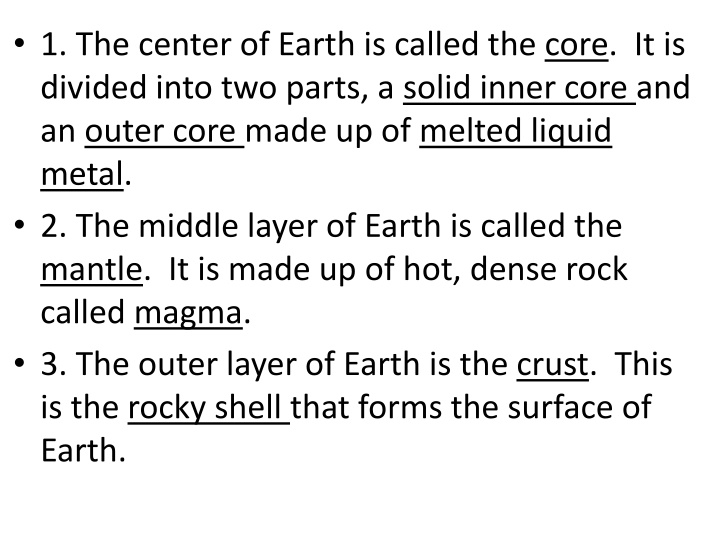1 the center of earth is called the core n.w