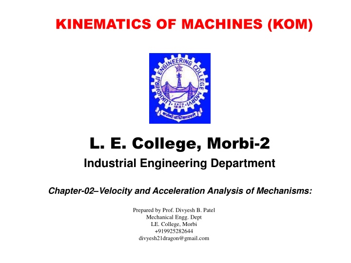 Velocity and Acceleration Analysis of Mechanisms