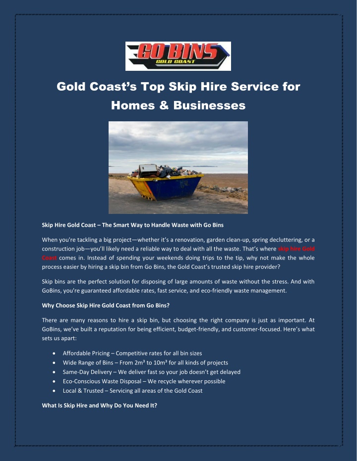 gold coast s top skip hire service for homes n.w