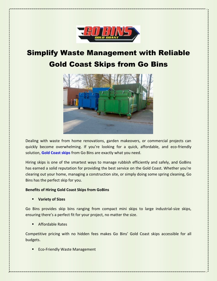 simplify waste management with reliable gold n.w