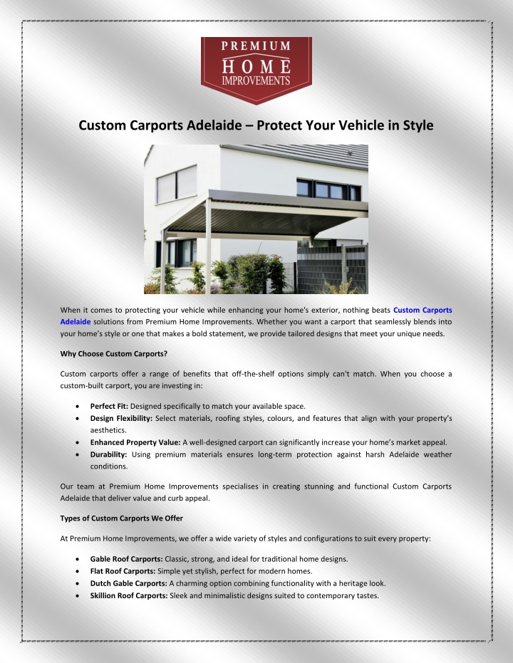 custom carports adelaide protect your vehicle n.w