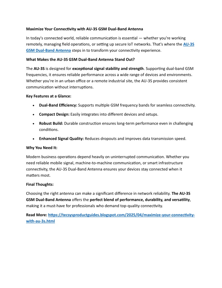 maximize your connectivity with au 3s gsm dual n.w