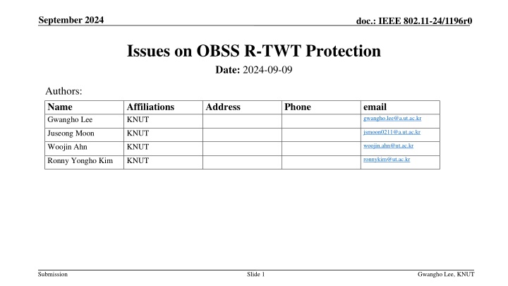 Issues on OBSS R-TWT Protection in IEEE 802.11-24