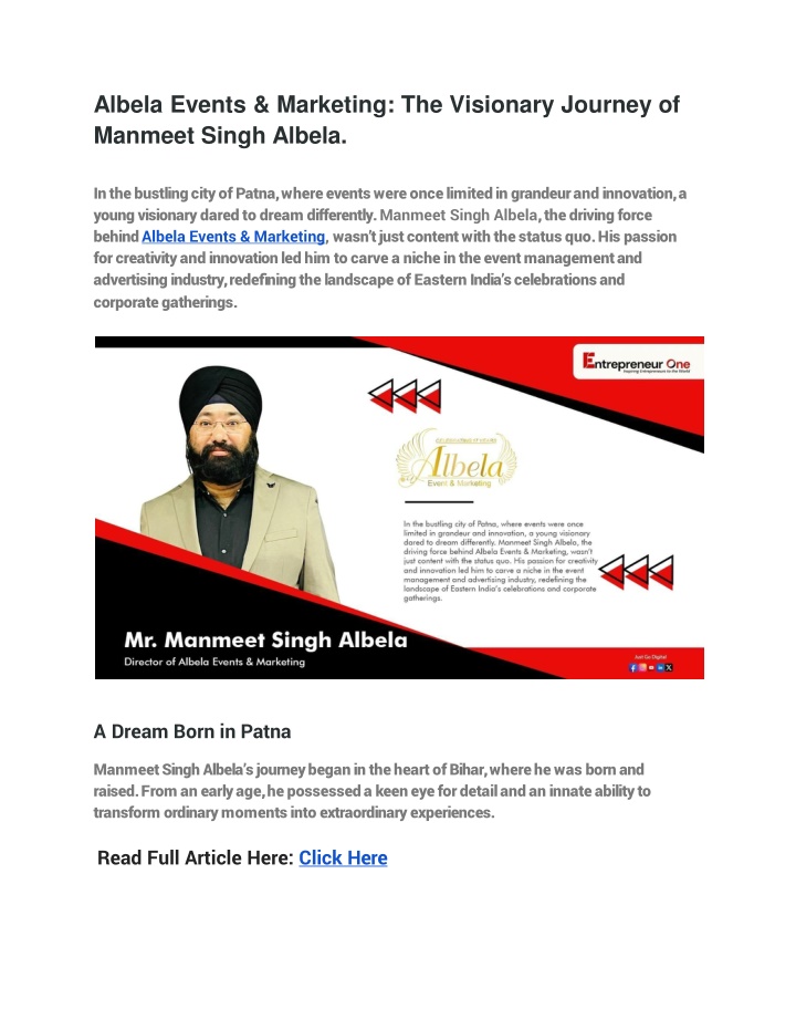 Albela Events & Marketing The Visionary Journey of Manmeet Singh Albela.