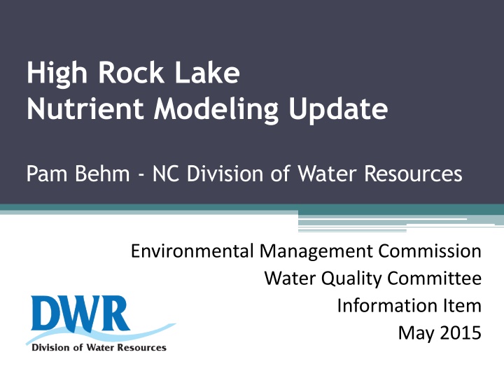high rock lake nutrient modeling update n.w