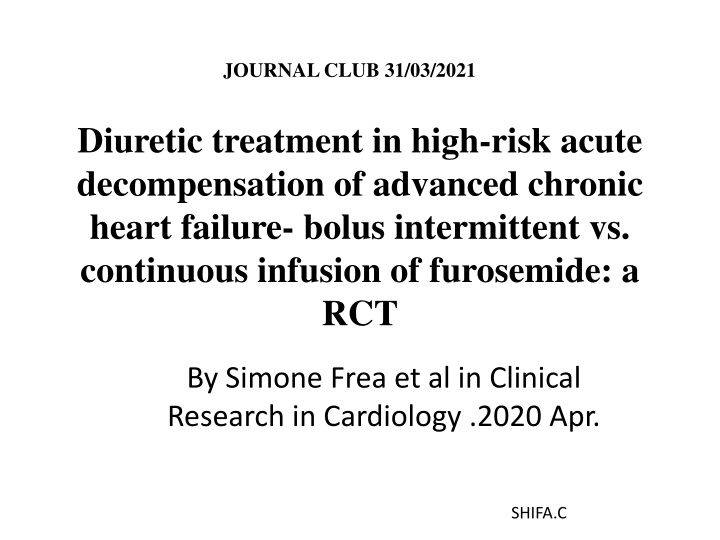 Diuretic Treatment in High-Risk Acute Decompensation of Chronic Heart Failure