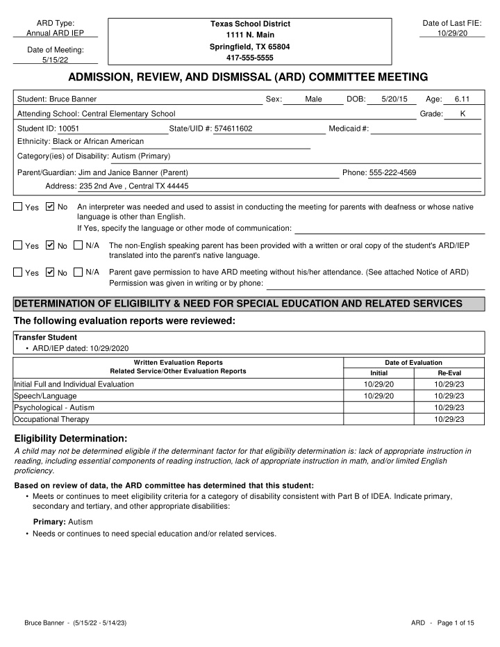 ard type annual ard iep n.w