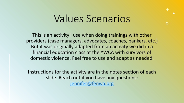 values scenarios n.w