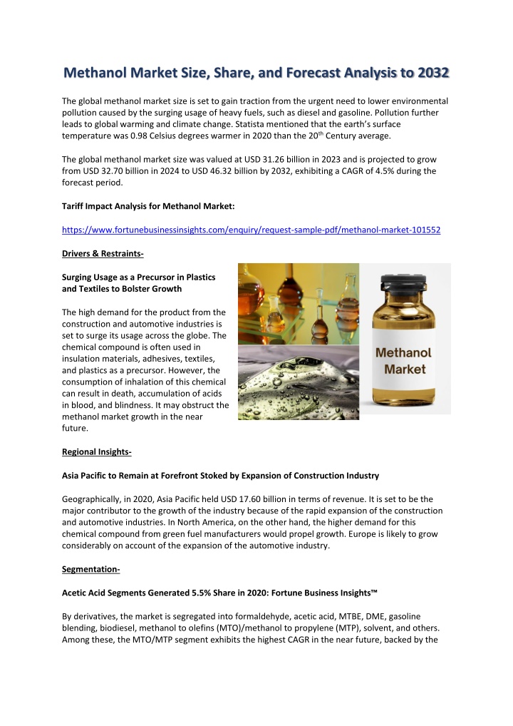 methanol market size share and forecast analysis n.w