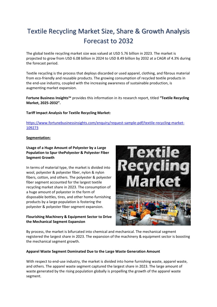 textile recycling market size share growth n.w