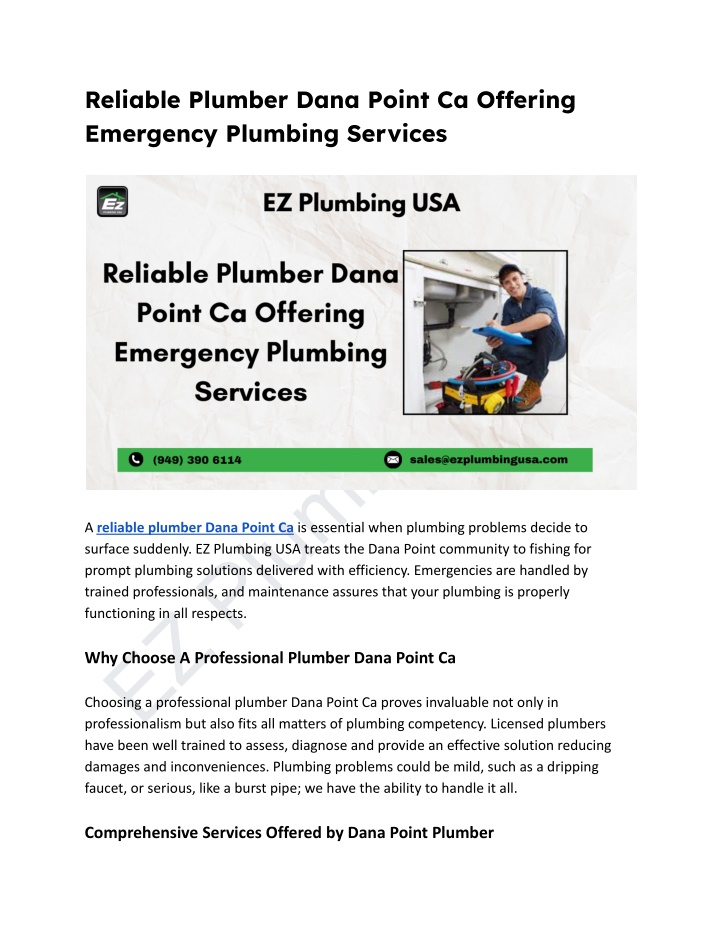 reliable plumber dana point ca o ering emergency n.w