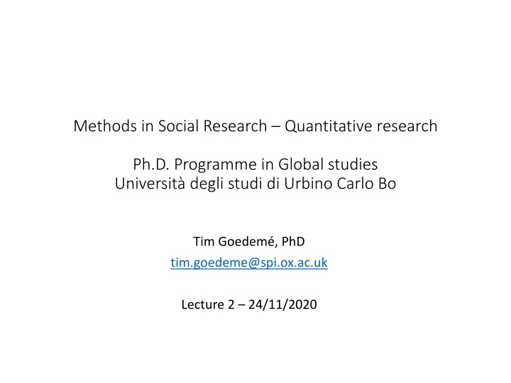methods in social research quantitative research n.w
