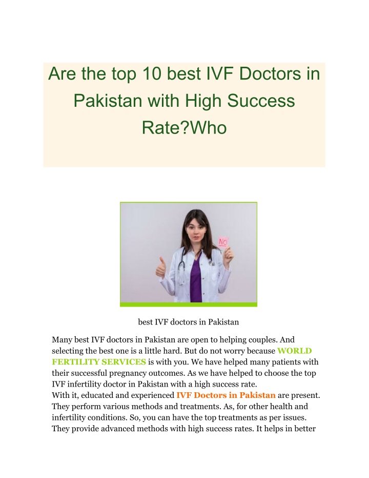 are the top 10 best ivf doctors in pakistan with n.w
