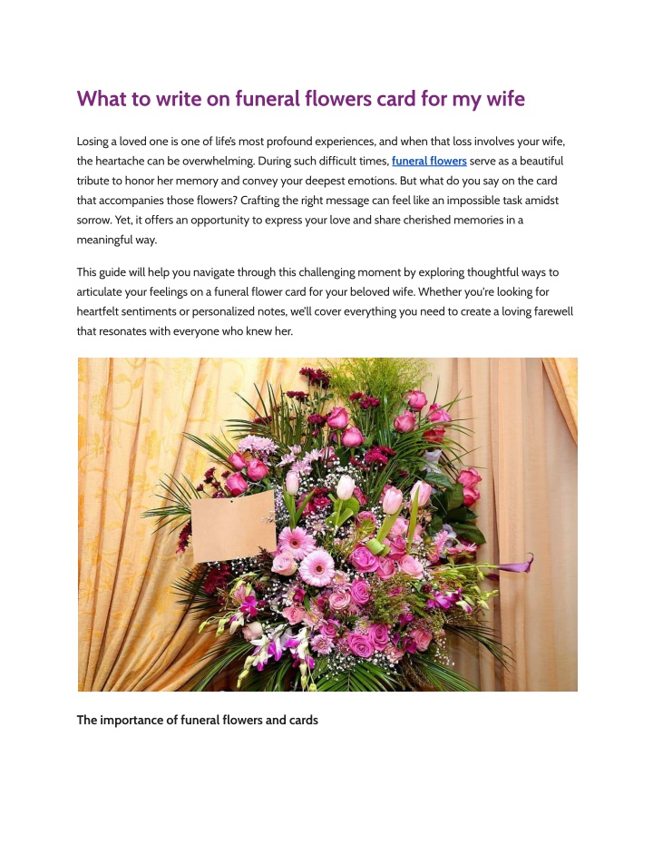 what to write on funeral flowers card for my wife n.w