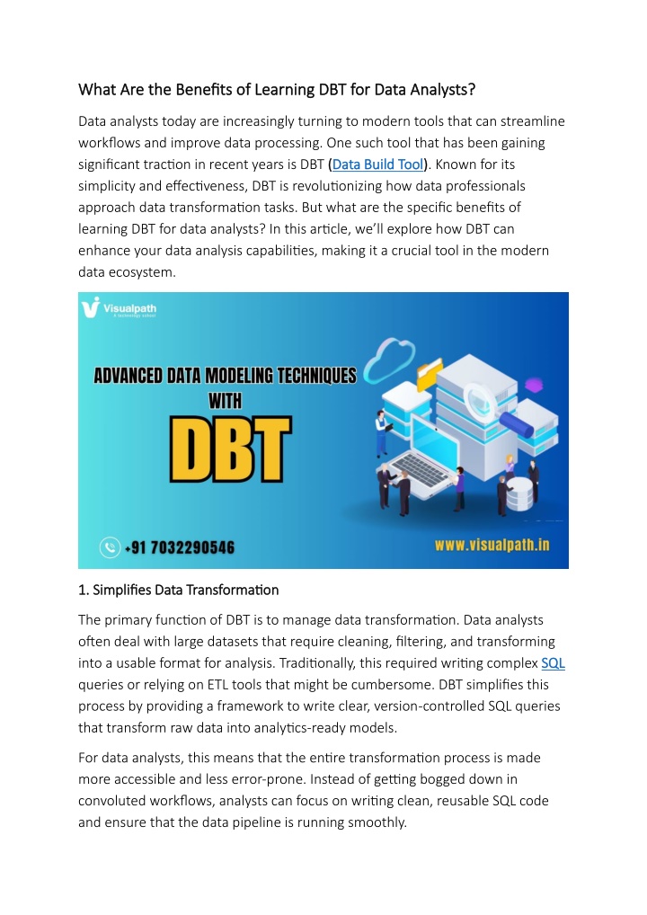 what are the benefits of learning dbt for data n.w