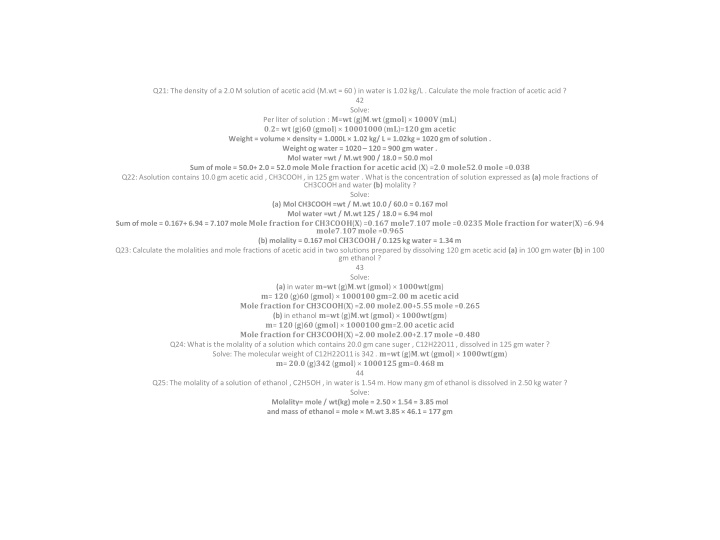 q21 the density of a 2 0 m solution of acetic n.w