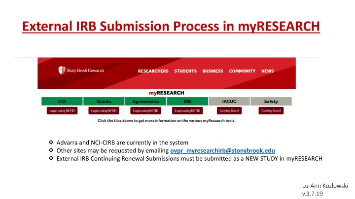external irb submission process in myresearch n.w