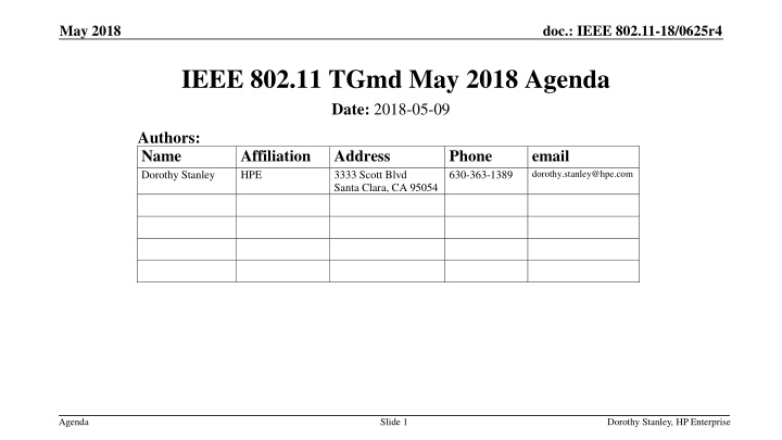 IEEE 802.11 TGmd May 2018 Agenda