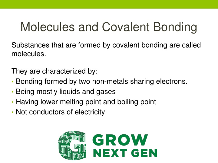 molecules and covalent bonding n.w