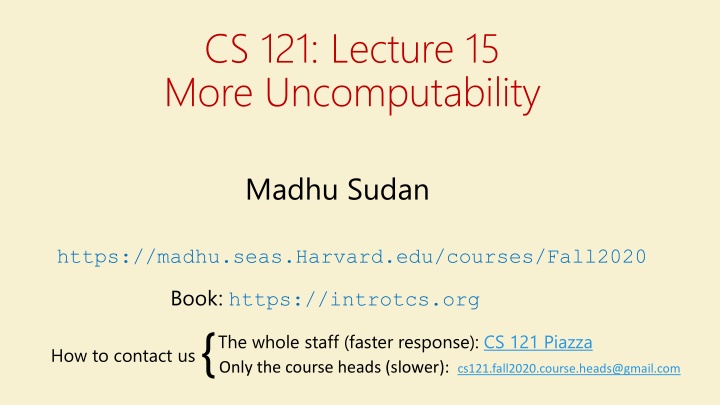 cs 121 lecture 15 more uncomputability n.w
