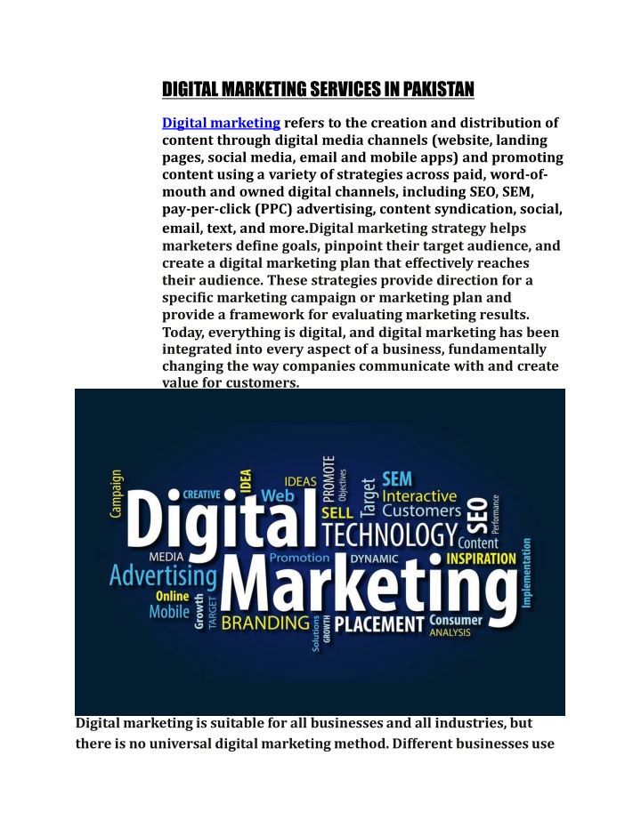 DIGITAL MARKETING SERVICES IN PAKISTAN