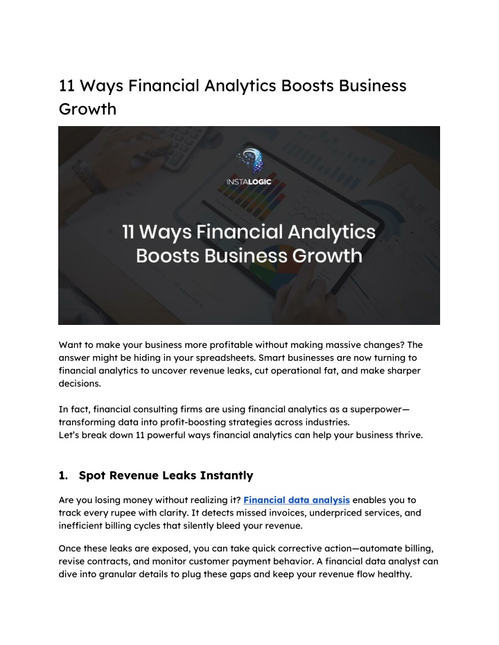 11 ways financial analytics boosts business growth n.w