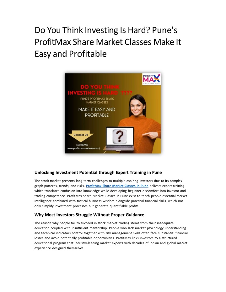 Do You Think Investing Is Hard Pune's ProfitMax Share Market Classes Make It Easy and Profitable