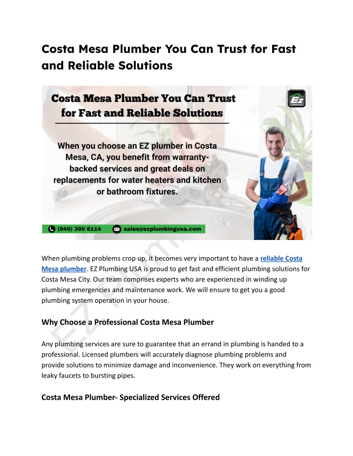 costa mesa plumber you can trust for fast n.w