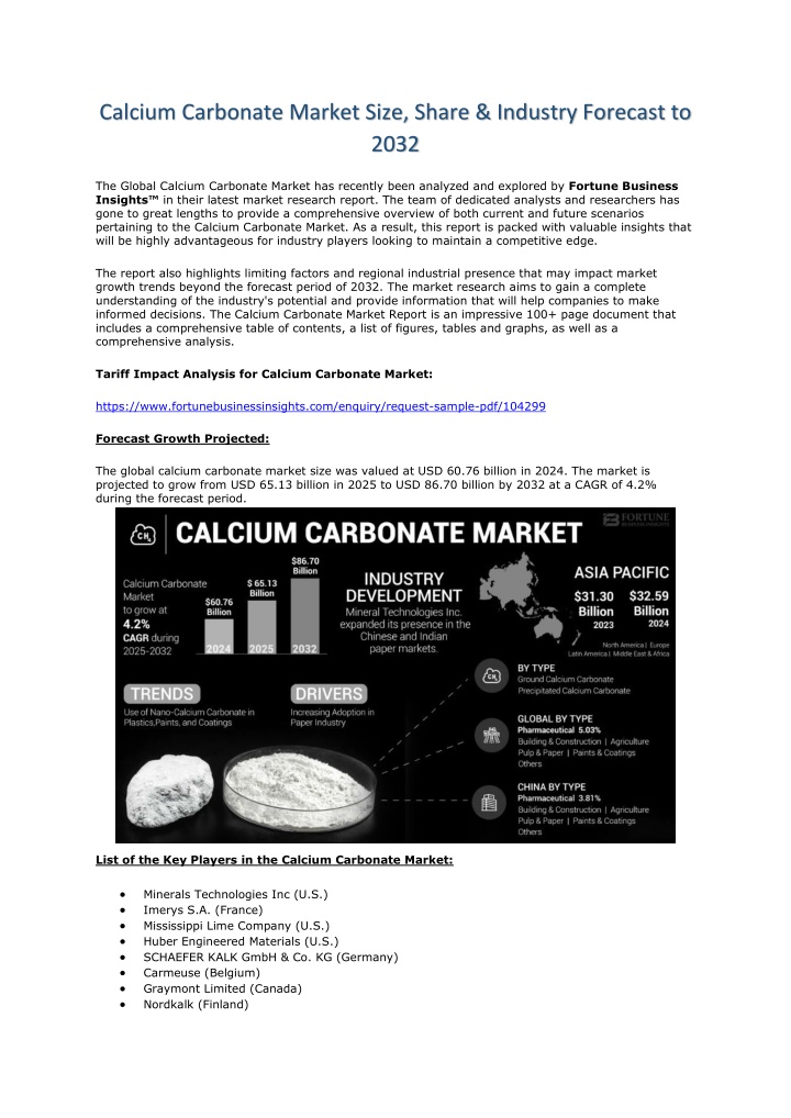 calcium carbonate market size share industry n.w