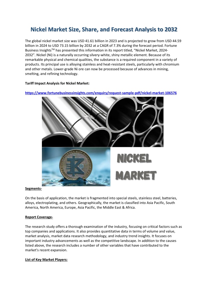 nickel market size share and forecast analysis n.w