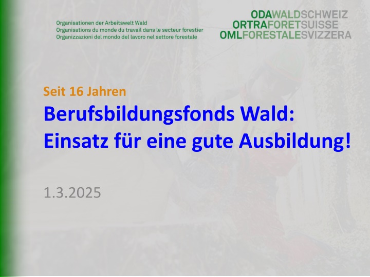 seit 16 jahren berufsbildungsfonds wald einsatz n.w
