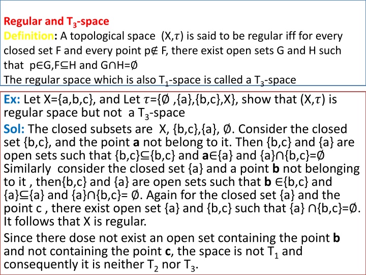 regular and t 3 space definition a topological n.w