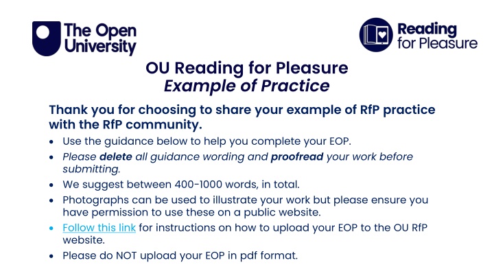 ou reading for pleasure example of practice thank n.w