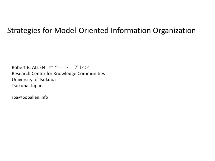 strategies for model oriented information n.w