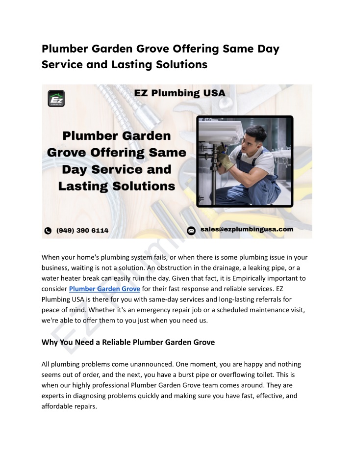 plumber garden grove o ering same day service n.w