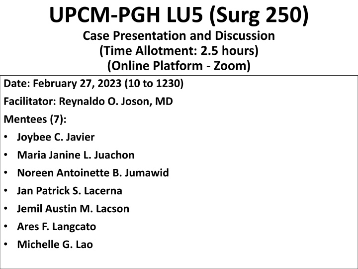 upcm pgh lu5 surg 250 case presentation n.w