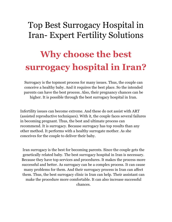 top best surrogacy hospital in iran expert n.w