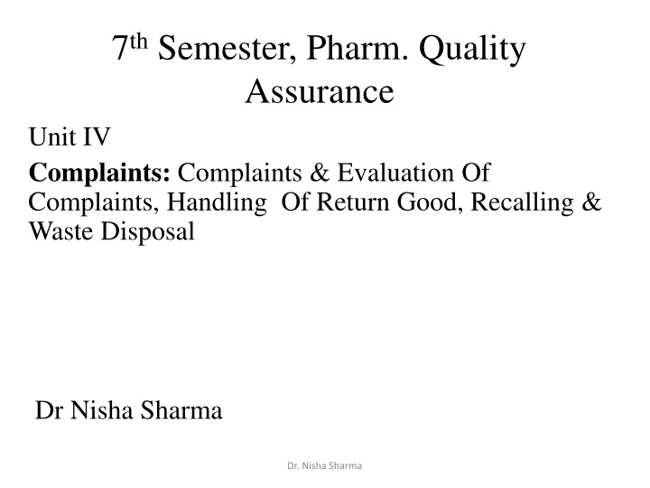 7 th semester pharm quality assurance unit n.w
