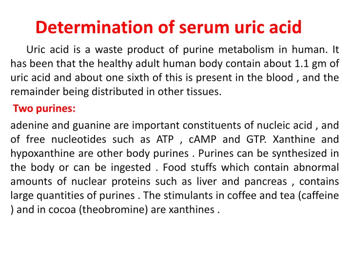 determination of serum uric acid n.w
