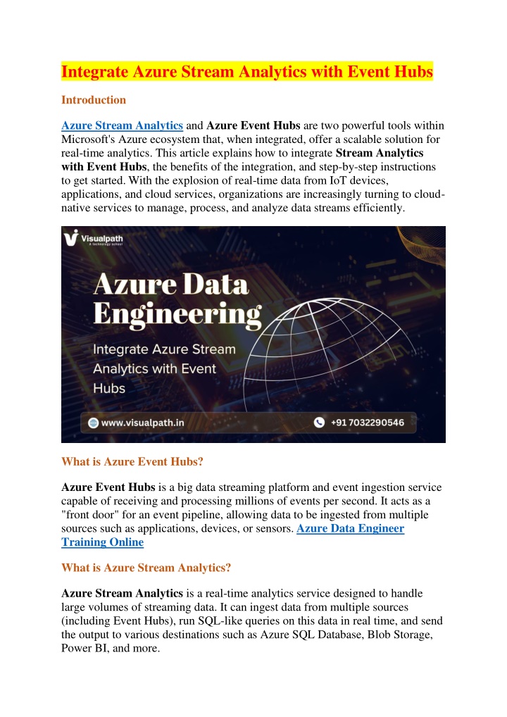 integrate azure stream analytics with event hubs n.w
