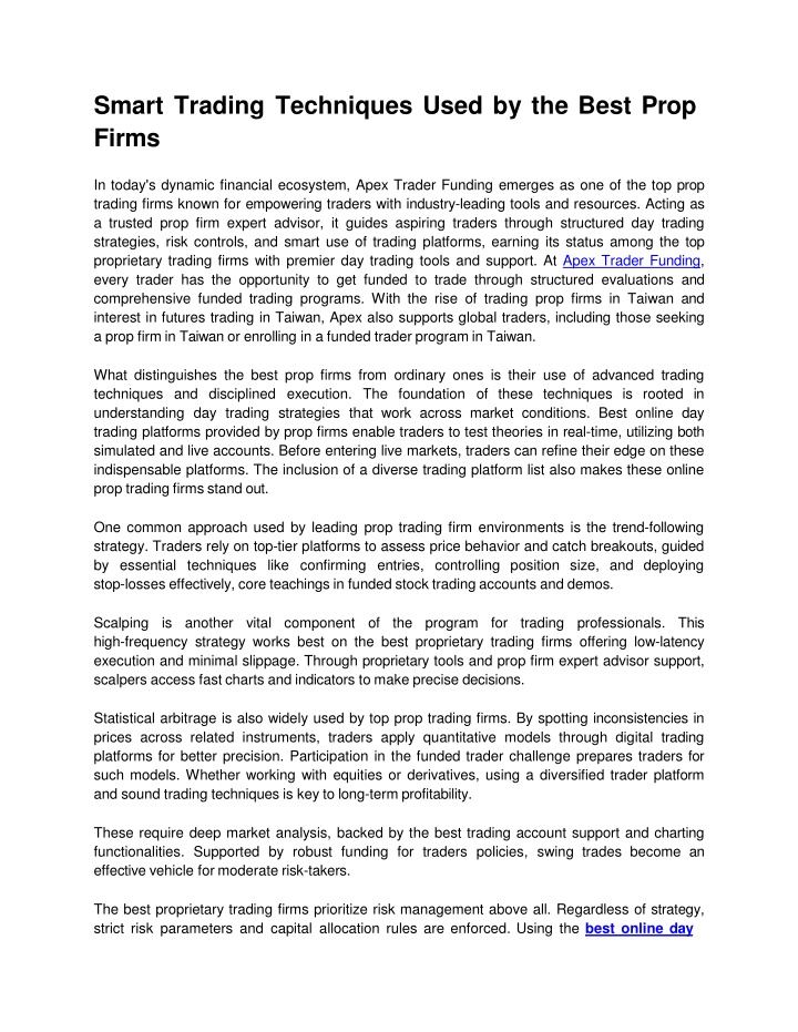 Smart Trading Techniques Used by the Best Prop Firms