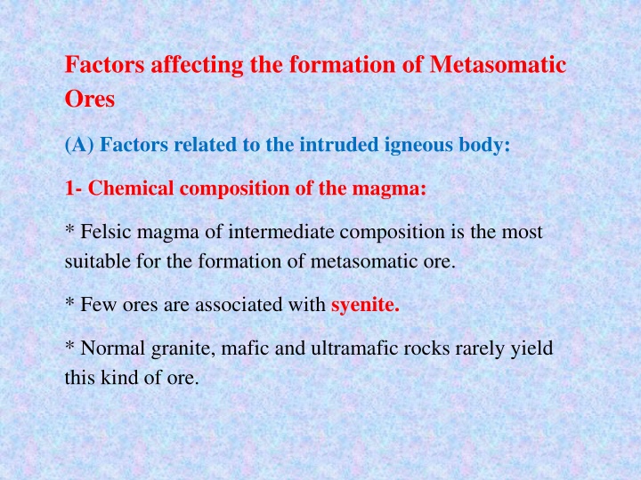factors affecting the formation of metasomatic n.w