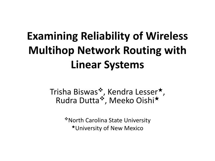 examining reliability of wireless multihop n.w