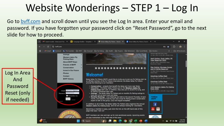website wonderings step 1 log in n.w